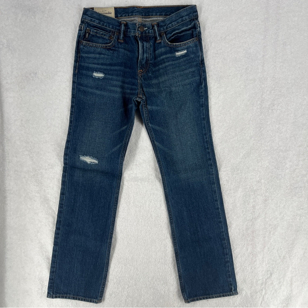 Abercrombie & Fitch Kids Slim Straight Distressed Blue Denim Jeans‎ Size 16 Boys